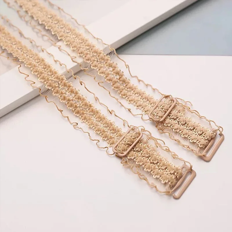 Non-Slip ajustável Ruffles Bra Correias, Roupa Interior Acessório, Lace, Stretch, 1 Par