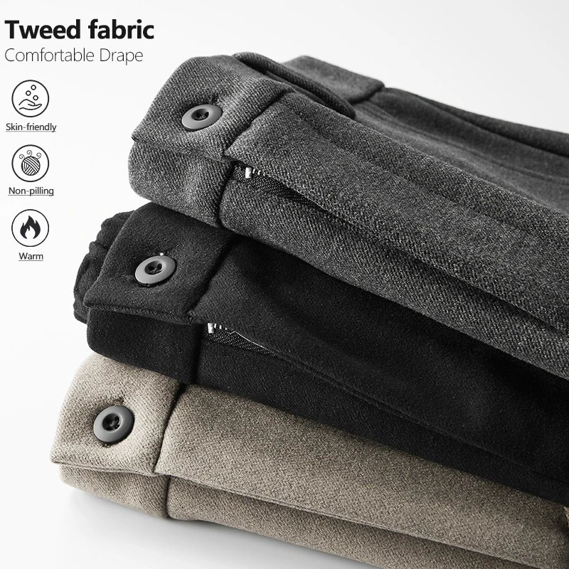 Tweed Fabric Men's Casual Pants Loose Tapered Autumn Winter Thick Drape Comfort Ankle-length Business Office Suit Trousers