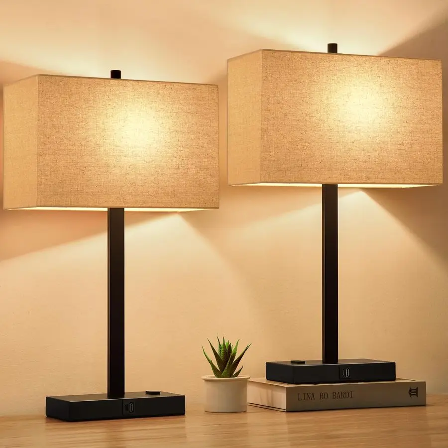 

Touch Bedside lamps with 2 USB amp AC Outlets, 3Way Dimmable Bedside Table Lamps Set of 2 for Bedroom Living Room Office Reading