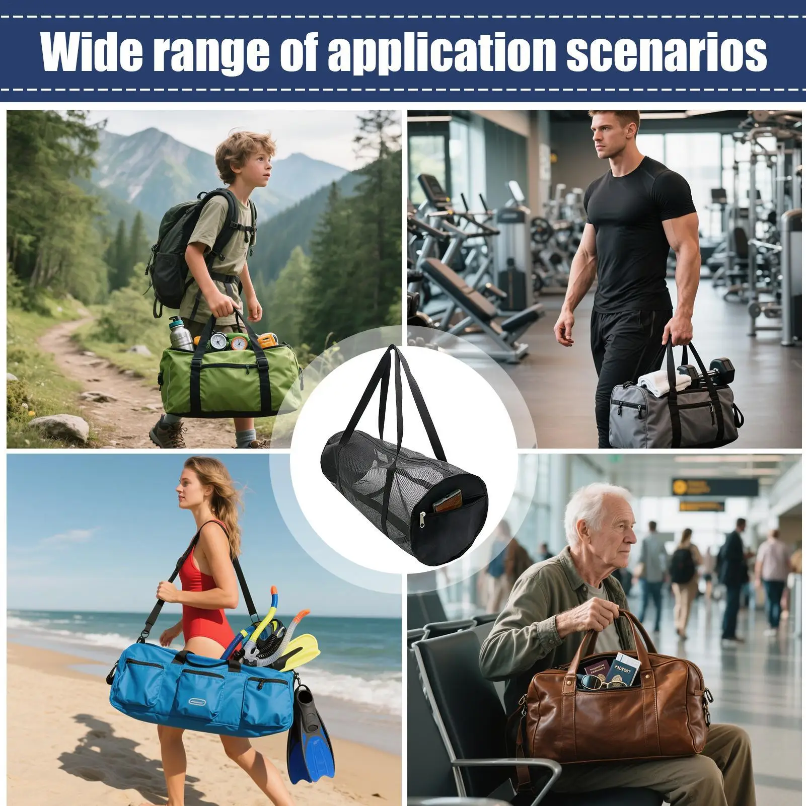 70x28x28cm Dive Bag Mesh Snorkel Gear Bag Portable Foldable Large Duffle for Holding Basketball Volleyball Soccer Laundry Gym