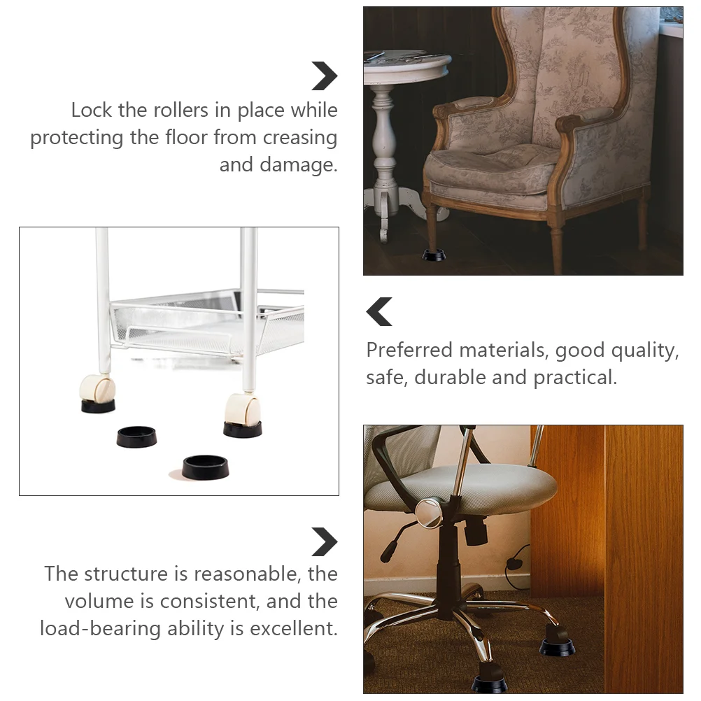 Wheel Stopper Roller Chair Mat, Circle Rug Móveis, Material de borracha macia, Floor Protector Pad, 6 Pcs