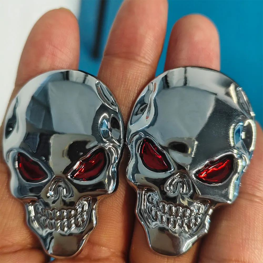 2pcs Skull Pirate Skeleton Buccaneer Head Skull 3D Metal Car Body Sticker Auto Rear Emblem Badge Decal Truck Creative Decorative image 3