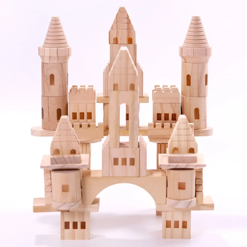 Q0KB Giocattolo in Legno Impilabile Castello Building Block Giocattolo Educativo per 3 4 5 6 Anni Bambini Ragazzi Ragazze Regali