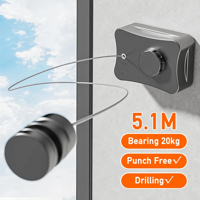 Retractable Clothesline for Drying Clothes Outdoor Indoor Clothes Hanging Line Extendable Wall Mount Clothes Wire