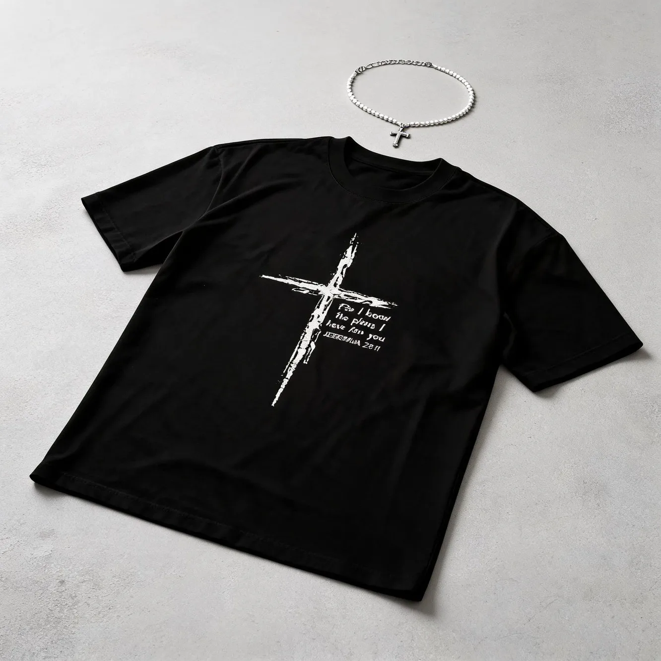 Mens Clothes Cross Scripture Print Black TShirt, Unisex Casual Crew Neck Tshirt, Plus Size Men's Clothing 5XL, Lightweight 220gsm Knit Fabric, Machine Washable, For Spring/Summer/Fall Christmas/Easter/Thanksgiving