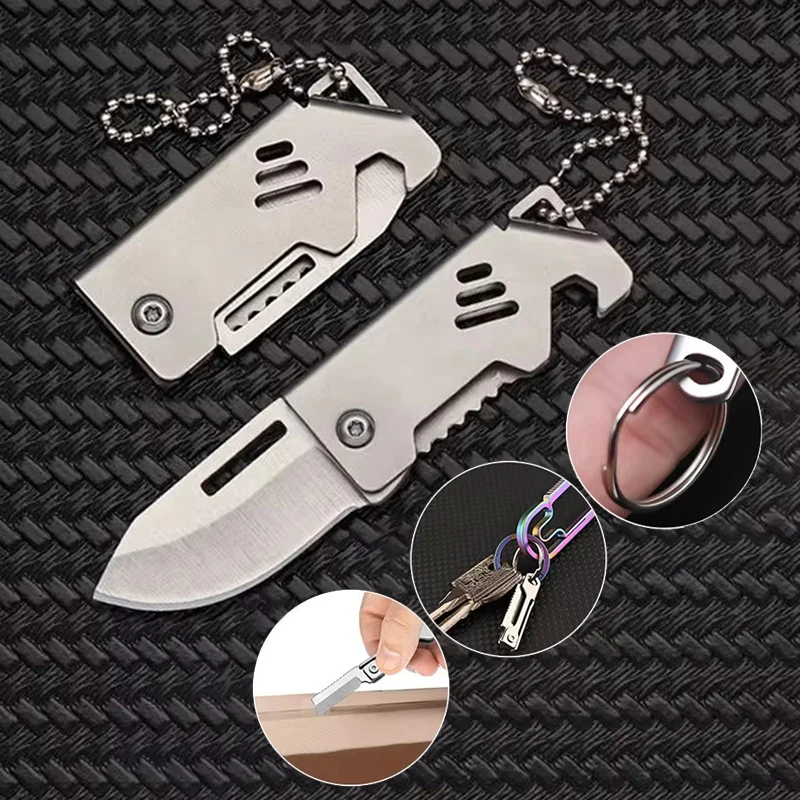 1pc Foldable Knife Key Holder Mini Keychain Hanger Camping Supplies Portable Stainless Steel Outdoor Knife Keychain Pendant