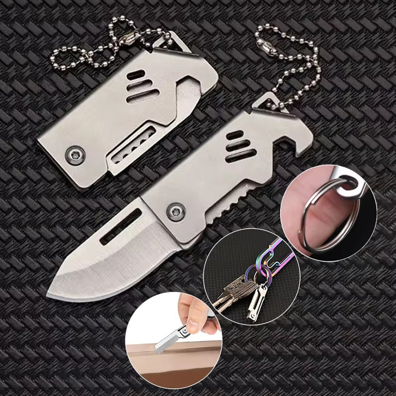  Key Holder Foldable Pocket Knife Keychain Hanger Camping Supplies Portable Stainless Steel Outdoor Mini Knife Keychain Pendant 