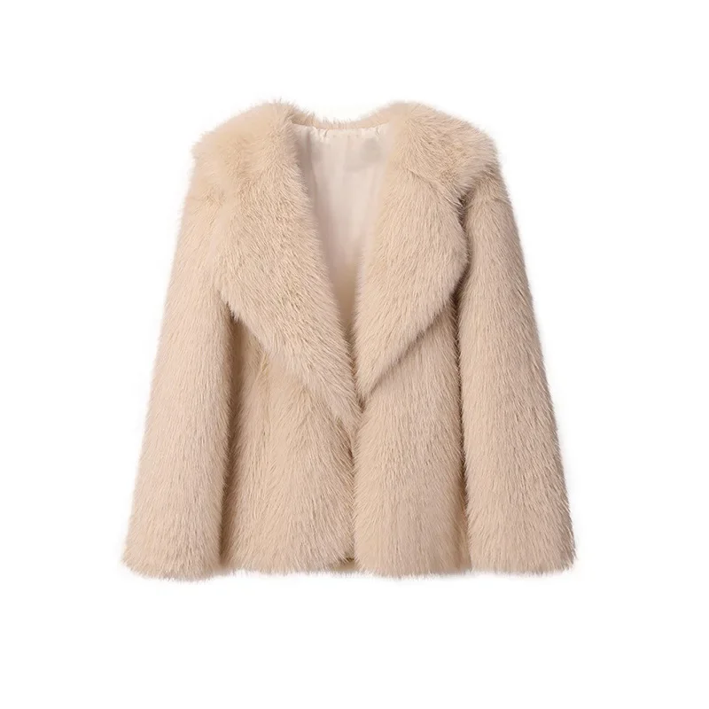 Lapel Fur Coat Artificial Fur Jacket Loose Korean Version Medium Length Jacket Women Clothing