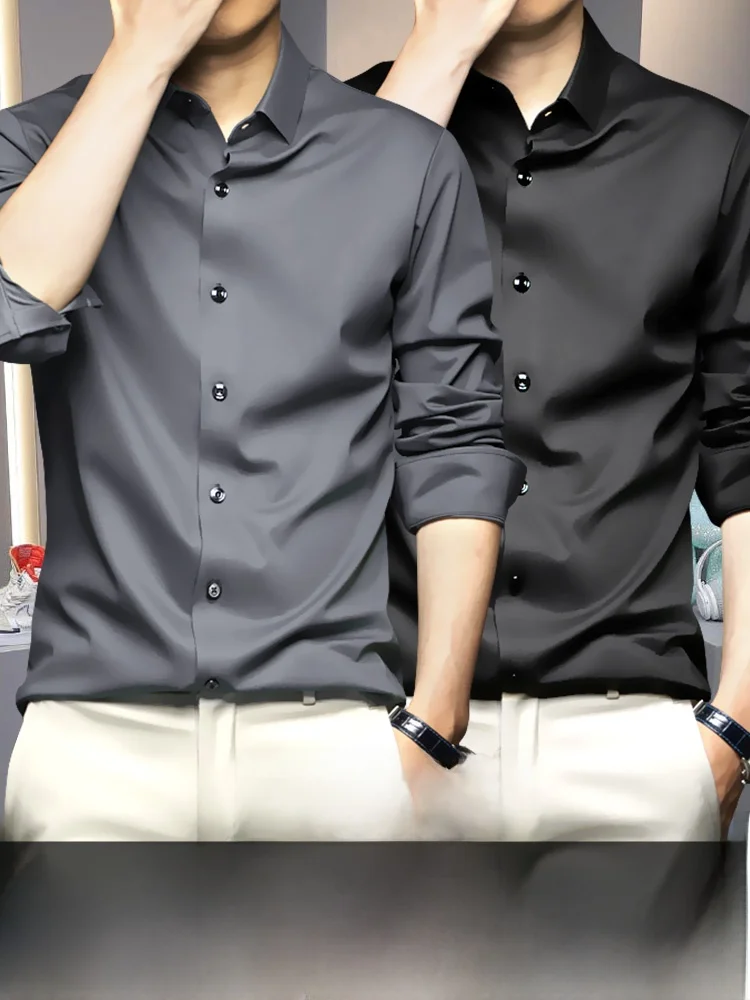 

Ice Silk против морщин Non-Iron Long Sve Men's irt Summer Busin Formal ort Sve irt Lustrous Faionable Trendy
