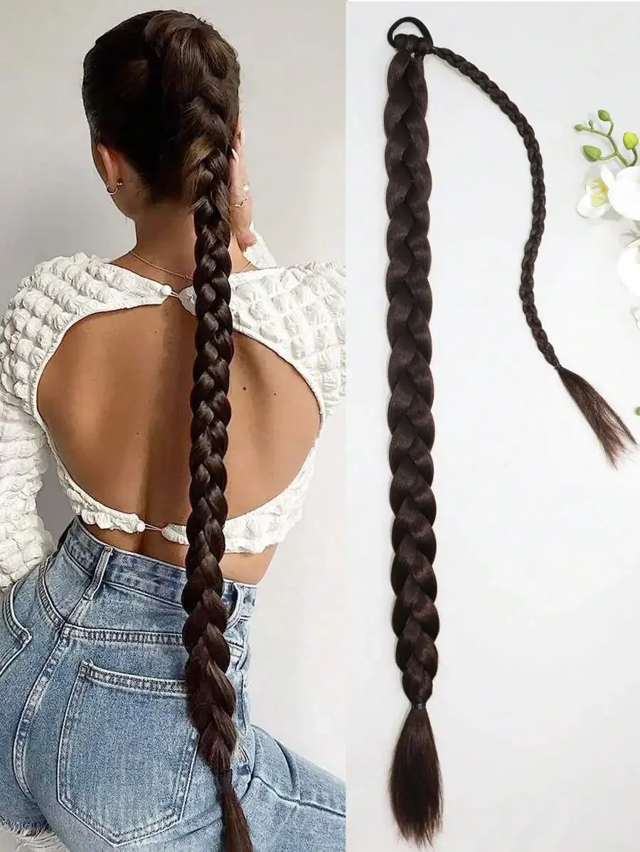 

18"/26"/30" Straight Synthetic Hair Extensions, Braided Ponytail, With Soft Scrunchie, Suitable For Daily Use