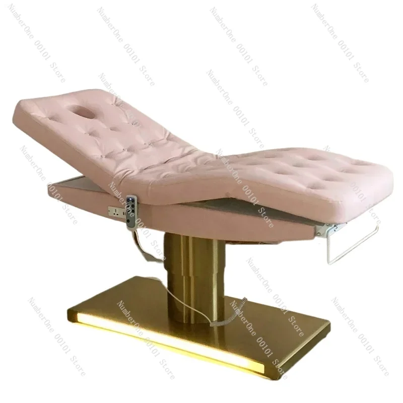 beauty salon bed chair spa facial eyelash cosmetic equipment waxing lash extension heated electric massage pink gold