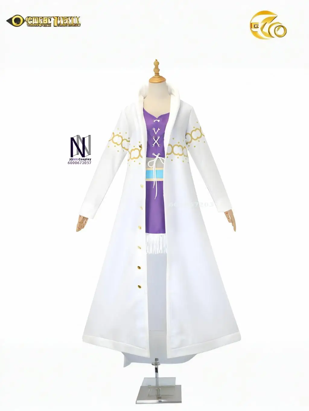 

Anime One Piece Nico Robin Cosplay Costume - Purple Dress Uniform, Long Fur Collar, White Cloak, Punk Outfit for Adult Halloween