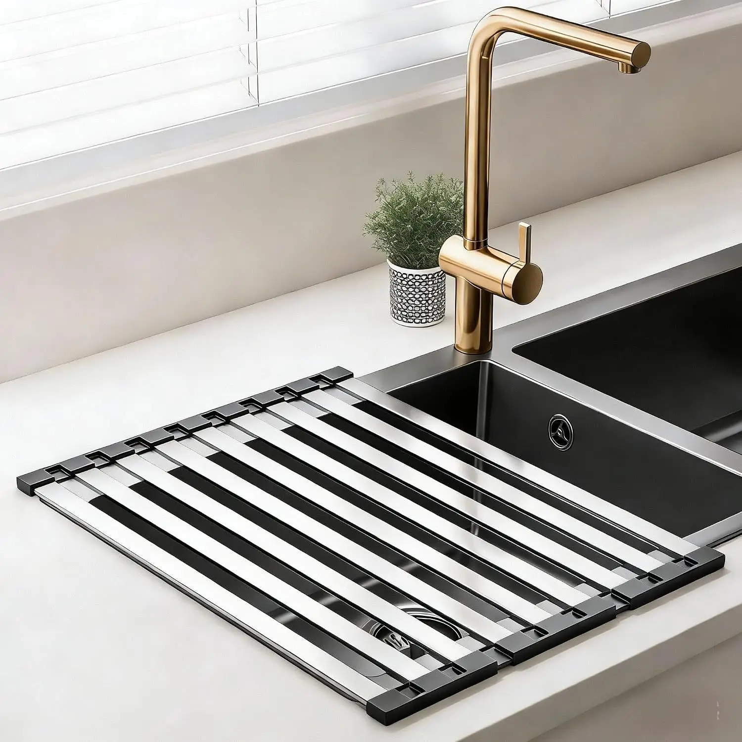 Over the Sink Kitchen Dish Drying Rack Organizer Stainless Steel Collapsible Non-Slip Space-Saving-Rust-Resistant Heat-Resistant