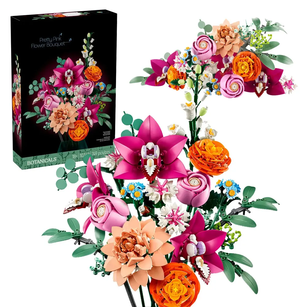 

749 деталей, коллекция «Ботаническая коллекция», красивый розовый цветочный букет, строительные блоки, конструктор, игрушка-подарок для девочек и женщин
