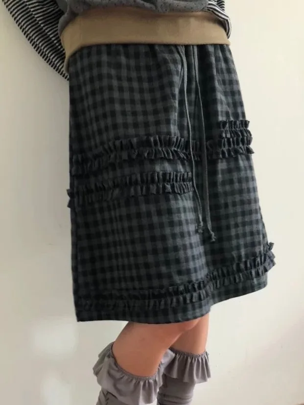 

Ретро-юбка в клетку с цветочным пэчворком, женская, весна 2026, новая, молодежная, средней длины, повседневная, из смесового хлопка