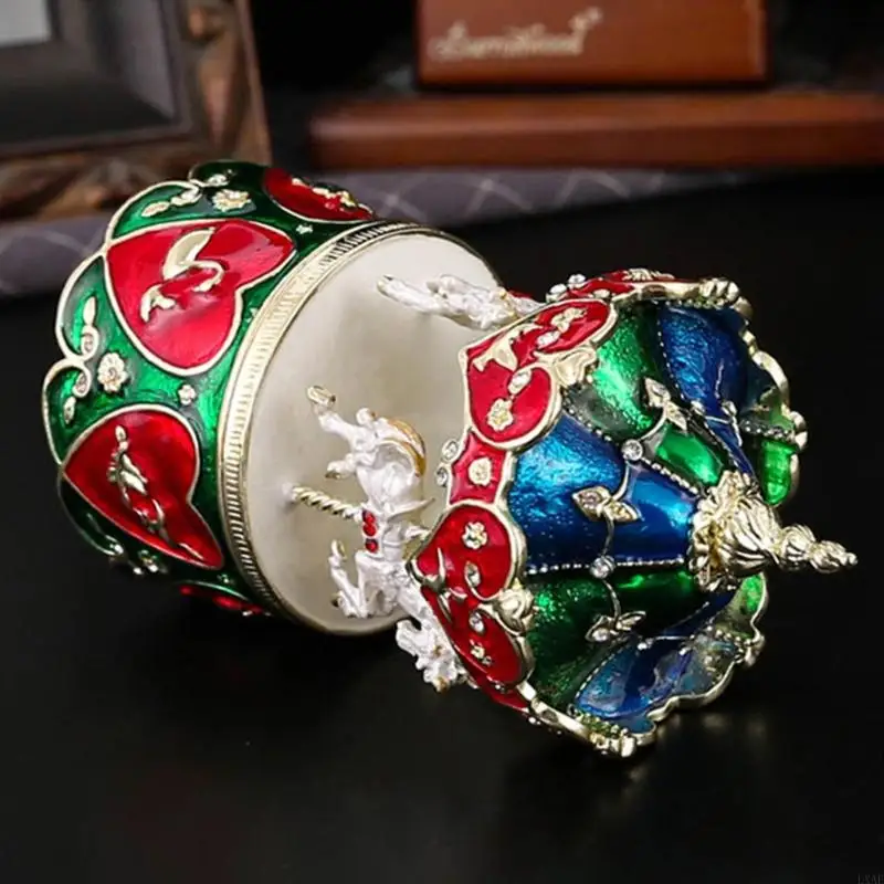  Hand Painted Enamel Carousel Jewelry Box Alloy Craftsmanship Decorative Storage Case
