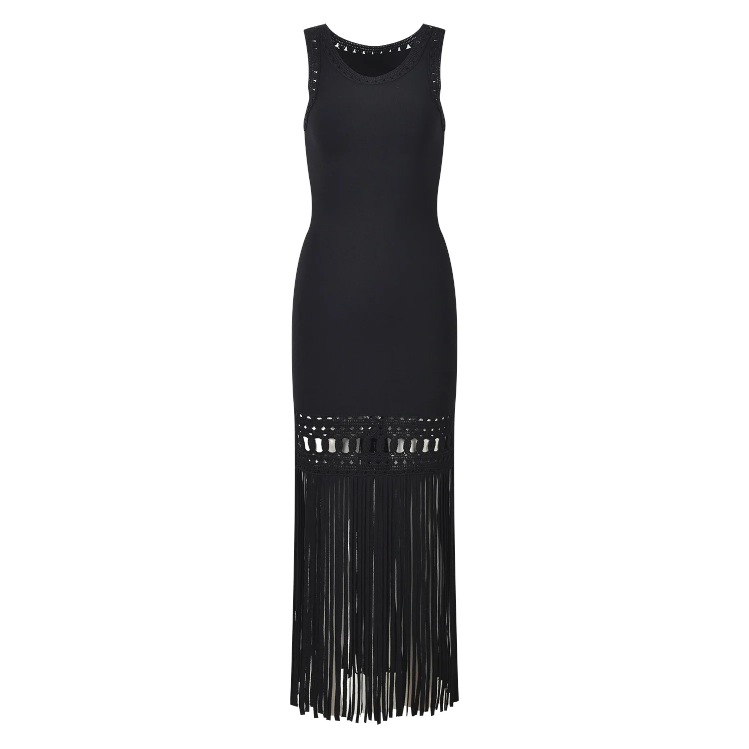 

High-End Version Long Svel Knitted Dr Ele Simple Bla Wrap-Woven Fringed Slim-Fit Women's Faion Summer Dr