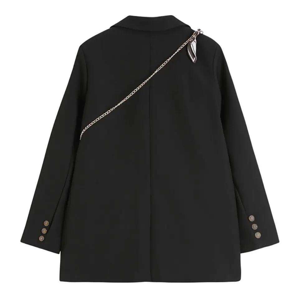 Blazer negro de doble botonadura para mujer, chaqueta de manga larga de marca de lujo, abrigo elegante coreano, ropa de primavera y otoño, nuevo