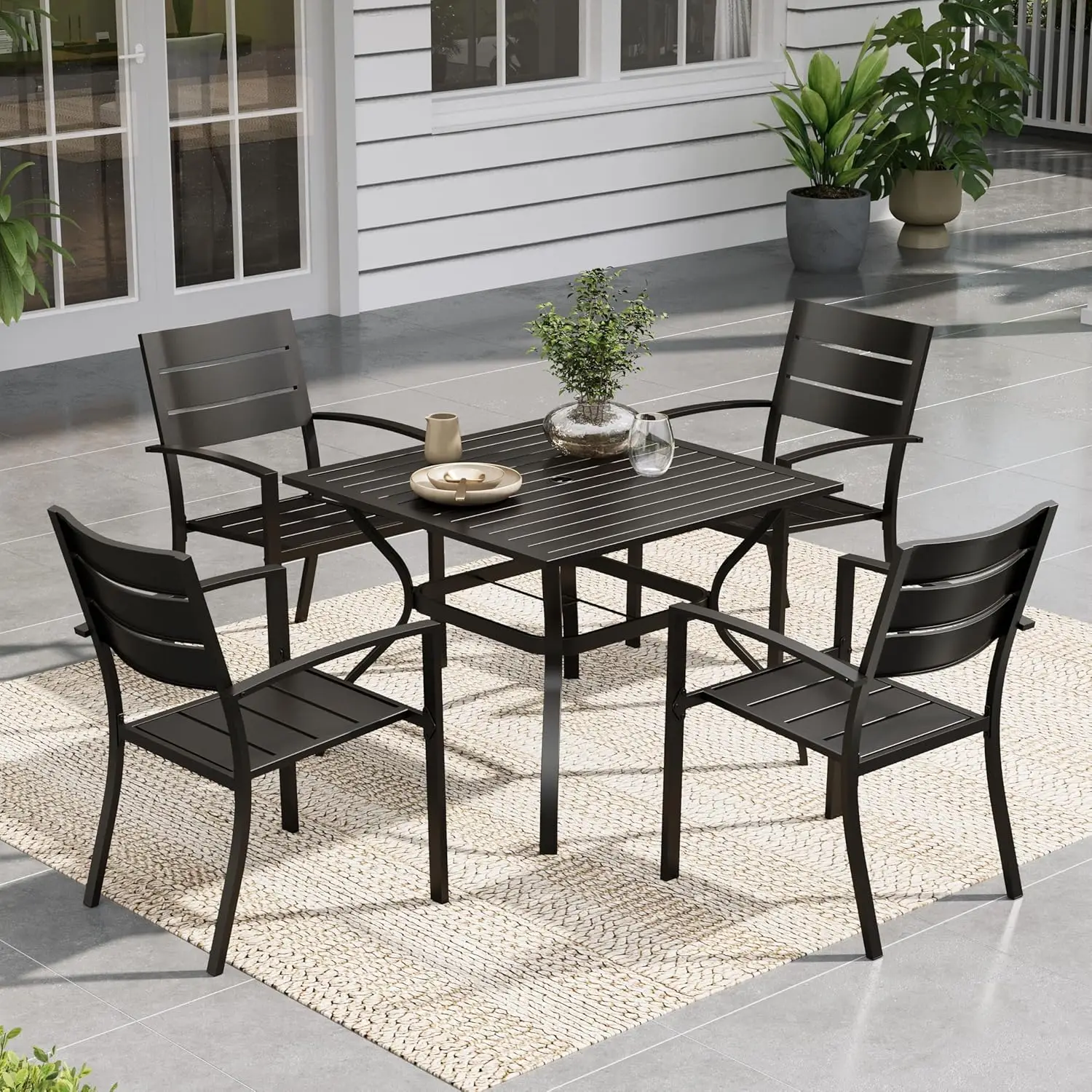 

Metal Patio Outdoor Table and Chairs 5 Piece Dining Set - 37" Square Bistro Table and 4 Backyard Garden Chairs,Customized