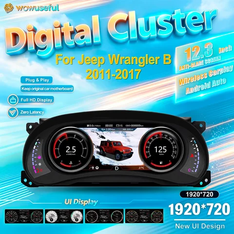 WOWUSEFUL For Jeep Wrangler B 2011-2017 Years 12.3 Inch Virtual Cockpit Dashboard Digital Speedometer LCD Panel