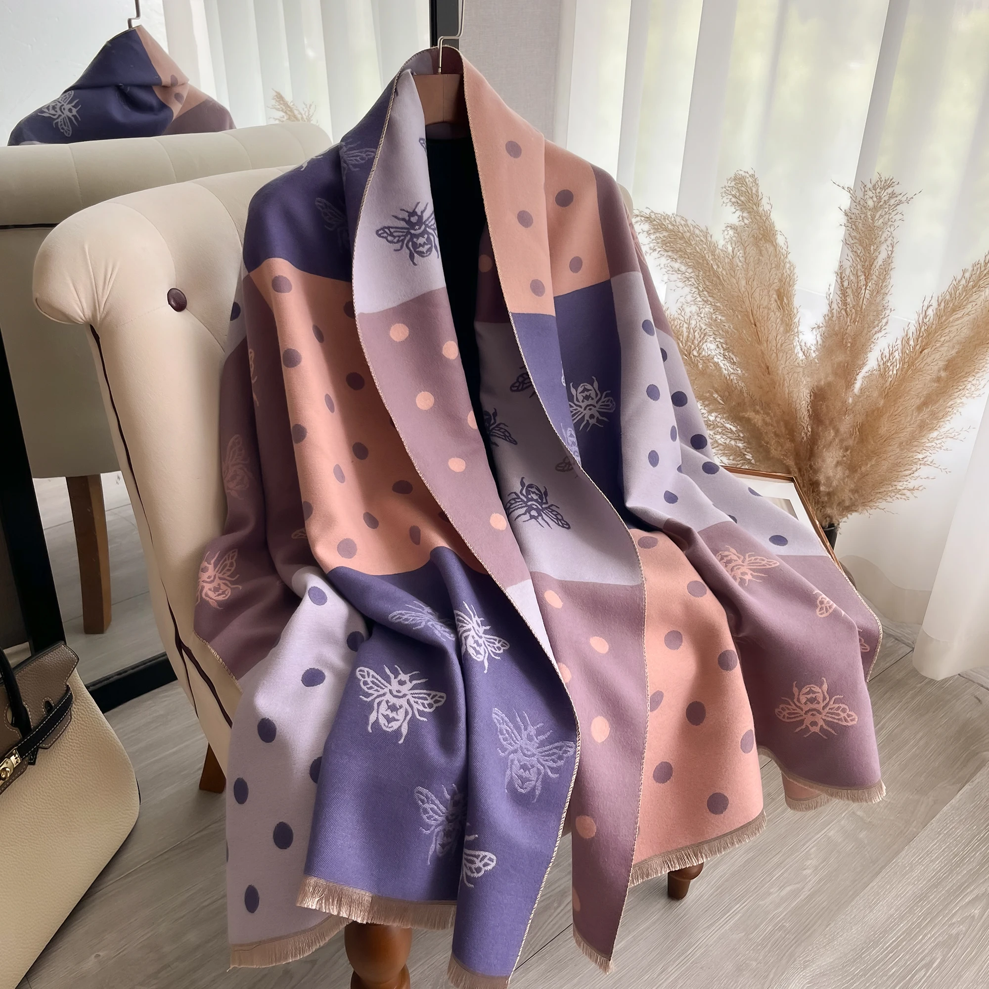 Fresh Floral Print Scarf Pashmina Cashmere Short Beard Soft Comfortable Wrap Shawl Autumn Winter Elegant Warm Scarf Shawl