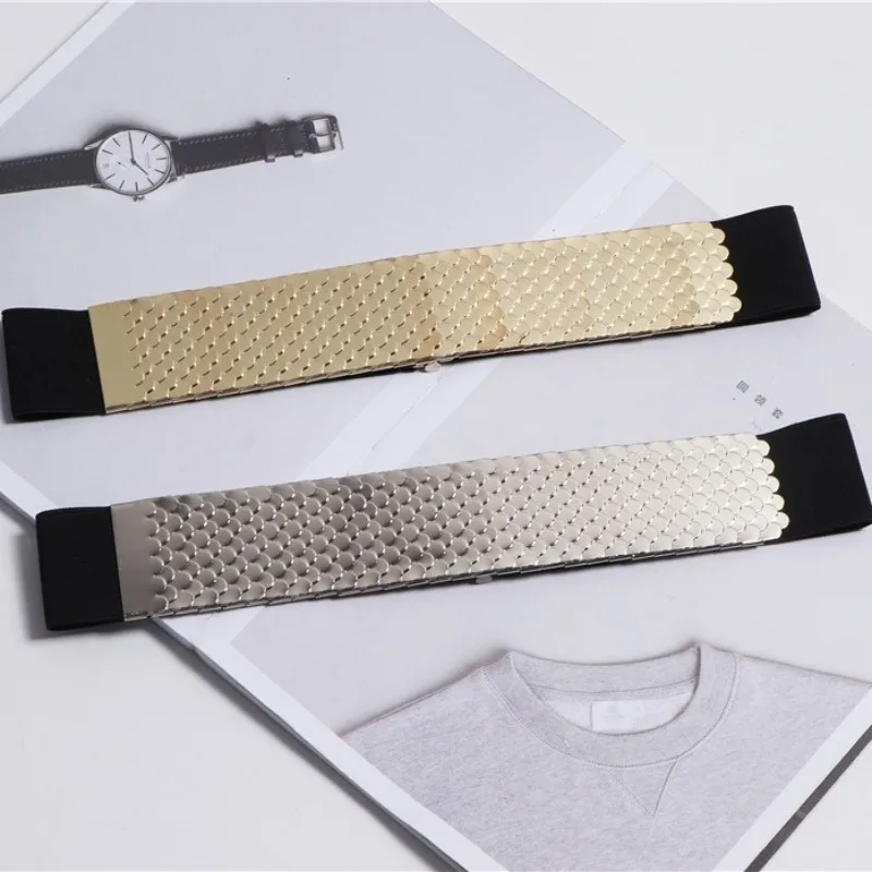 Cintura larga con sigillo in vita alla moda Pratica scala di pesce in metallo Abito decorativo alla moda Vendita calda Cintura elastica per tutto il cappotto