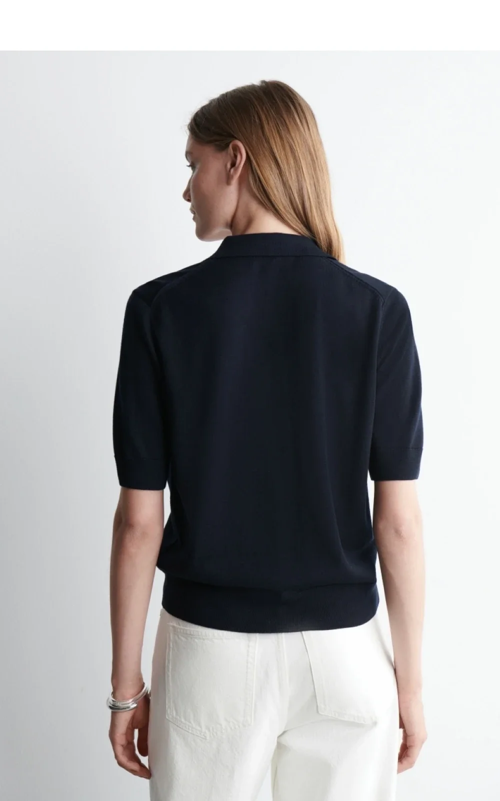 Ethereal costume 2025 cos summer new style of Ladies' casual fashion slim-fitting Navy blue short-sleeved POLO cardigan