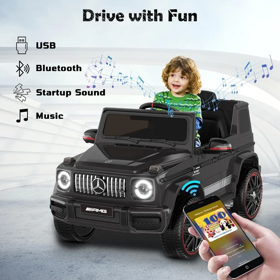 Auto Mercedes-Benz G63 per bambini con licenza, auto da 12 V con telecomando genitore, fari a LED, lettore musicale e clacson, Soft Star
