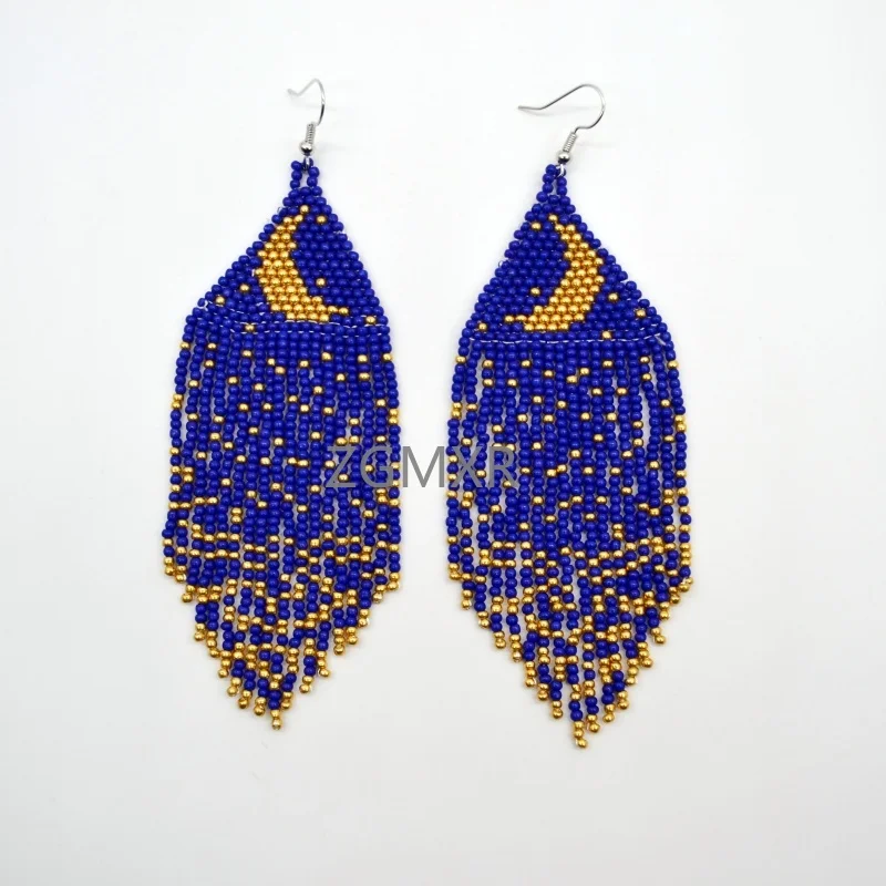 ZGMXR Rice bead earrings Tassel Starry sky Moon Bohemia Original Hand-woven Geometry Alloy Female Fashion Simple Beaded earrings view 5