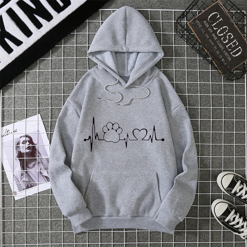 2025 EKG Katze Klaue Herz Einfache Grafik Mit Kapuze Männer Mode Lässig Hoodies Herbst Casual Sweatshirt Lose Oansatz Paar Trainingsanzug