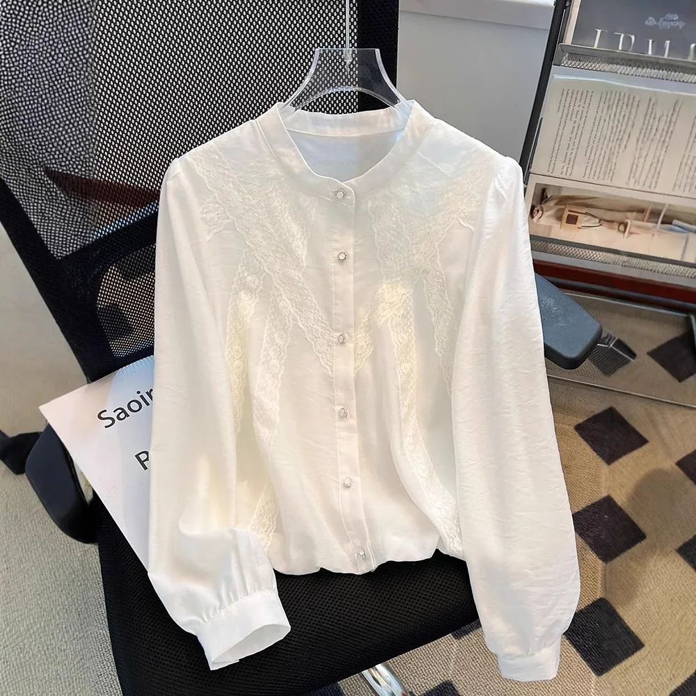 

Fashion Long-sleeved Shirt Women's 2025 Spring and Summer New Foreign Style and Thin Design Sense Versatile Splicing Shirt Top