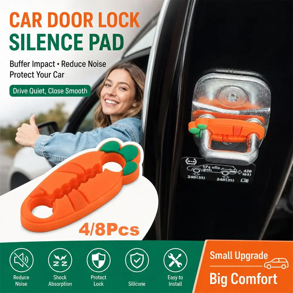 1/4pcs Car Door Lock Silicone Dampers, Anti-Slam Shock Absorber Cushion, Universal Car Door Slam Stopper, Carrot Style