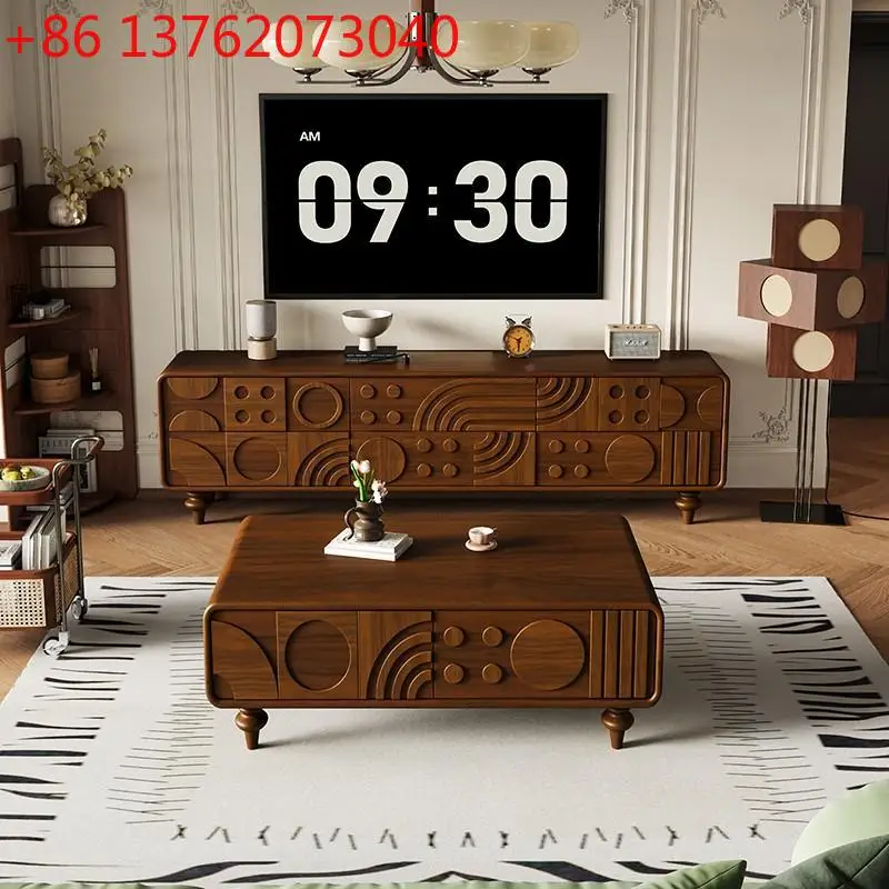

Medieval Carved Wooden TV Stand Combination French Living Room Small Tv Table Household Storage Lockers Fernsehtisch Furniture