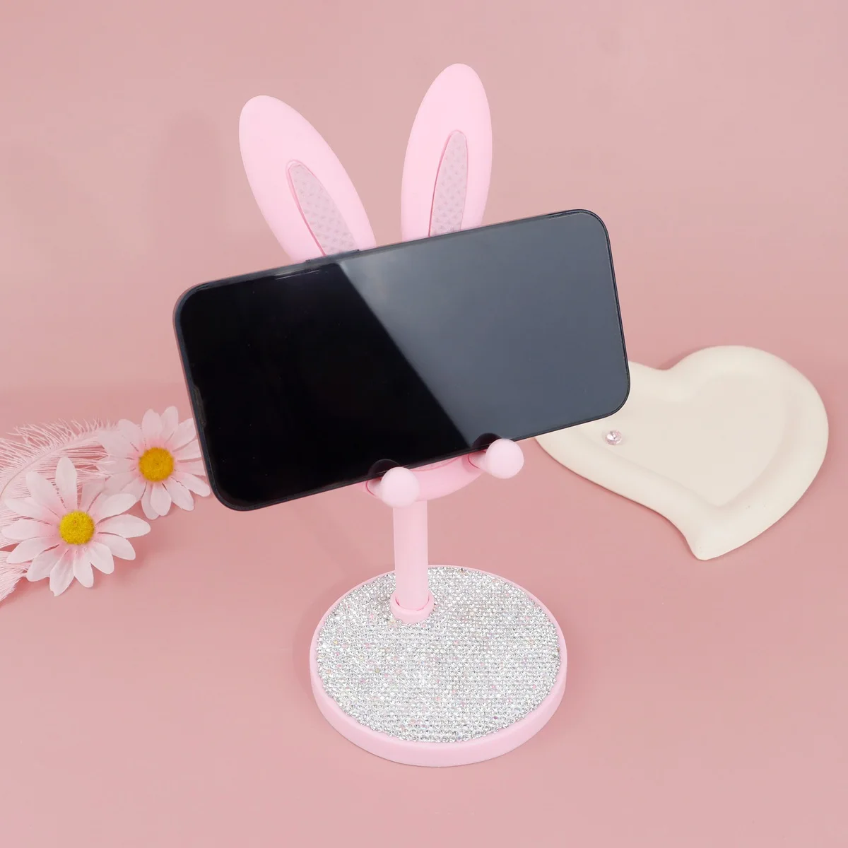 Cute Rabbit Desktop Phone Holder Rhinestone IPad Adjustable Tablet Computer Holder Universal Desktop Cell Phone Live Stand Gift