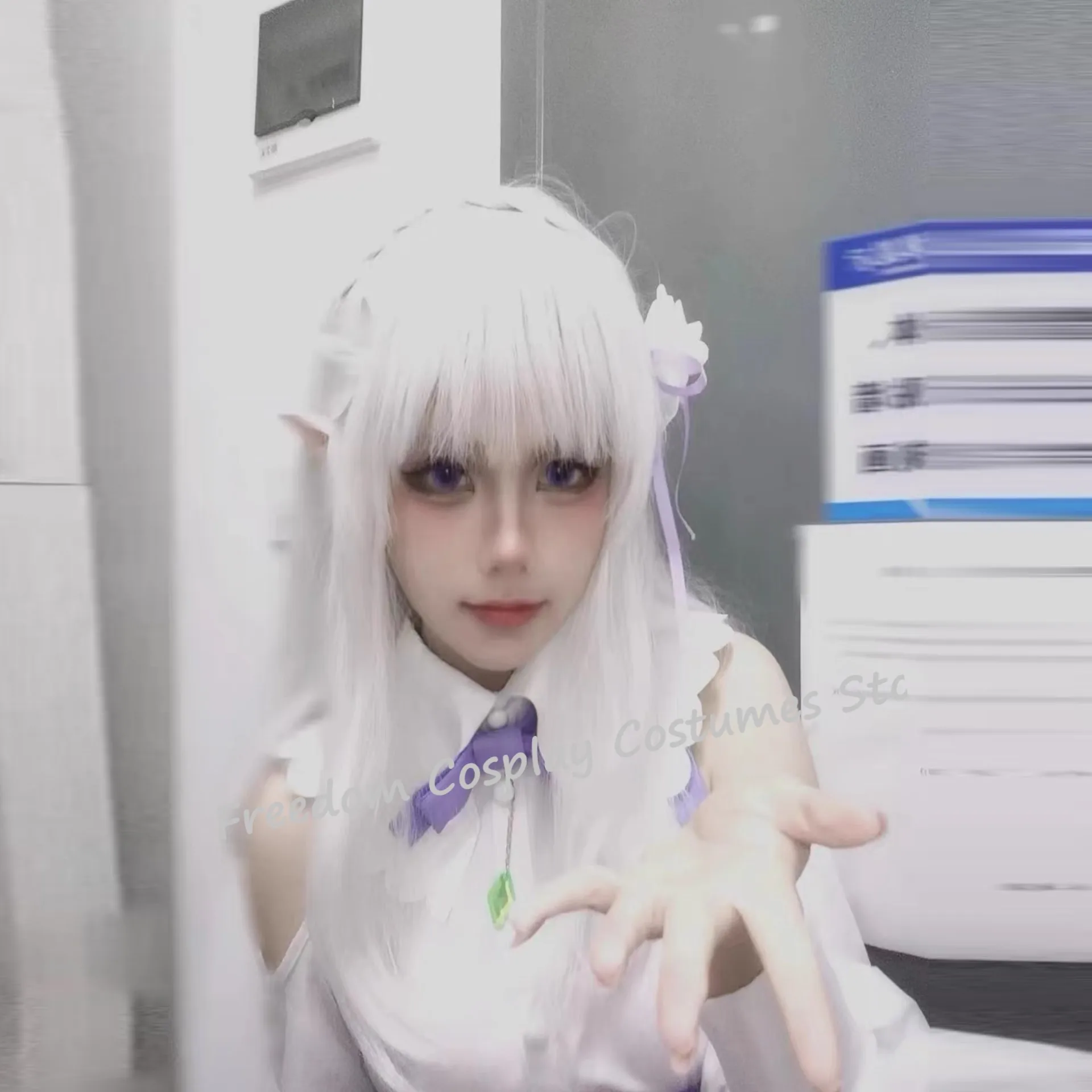 إميليا لوليتا موعد فستان كامل غطاء الرأس تأثيري أنيمي إميريا إعادة الحياة في عالم مختلف من الصفر شعر مستعار