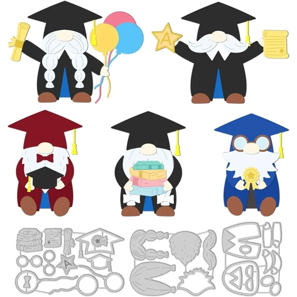 

3Pcs Graduation Gnome Cutting Dies Metal Book Bachelor Hat Die Cuts Embossing Stencils Template for Paper Card Making Decoration