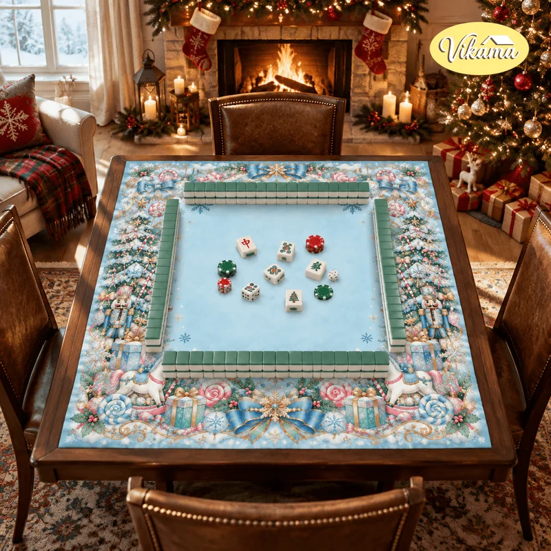 Christmas Nutcracker Blue Mahjong Table Mat Non Slip Washable Game Mat for Living Room Family Game Night Holiday Gift