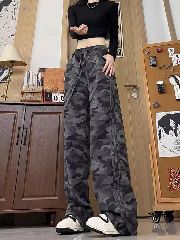 

Камуфляжные широкие джинсы с изогнутым ножом для мужчин и женщин, повседневные свободные брюки, американская уличная рабочая одежда, брюки, осенний сезон