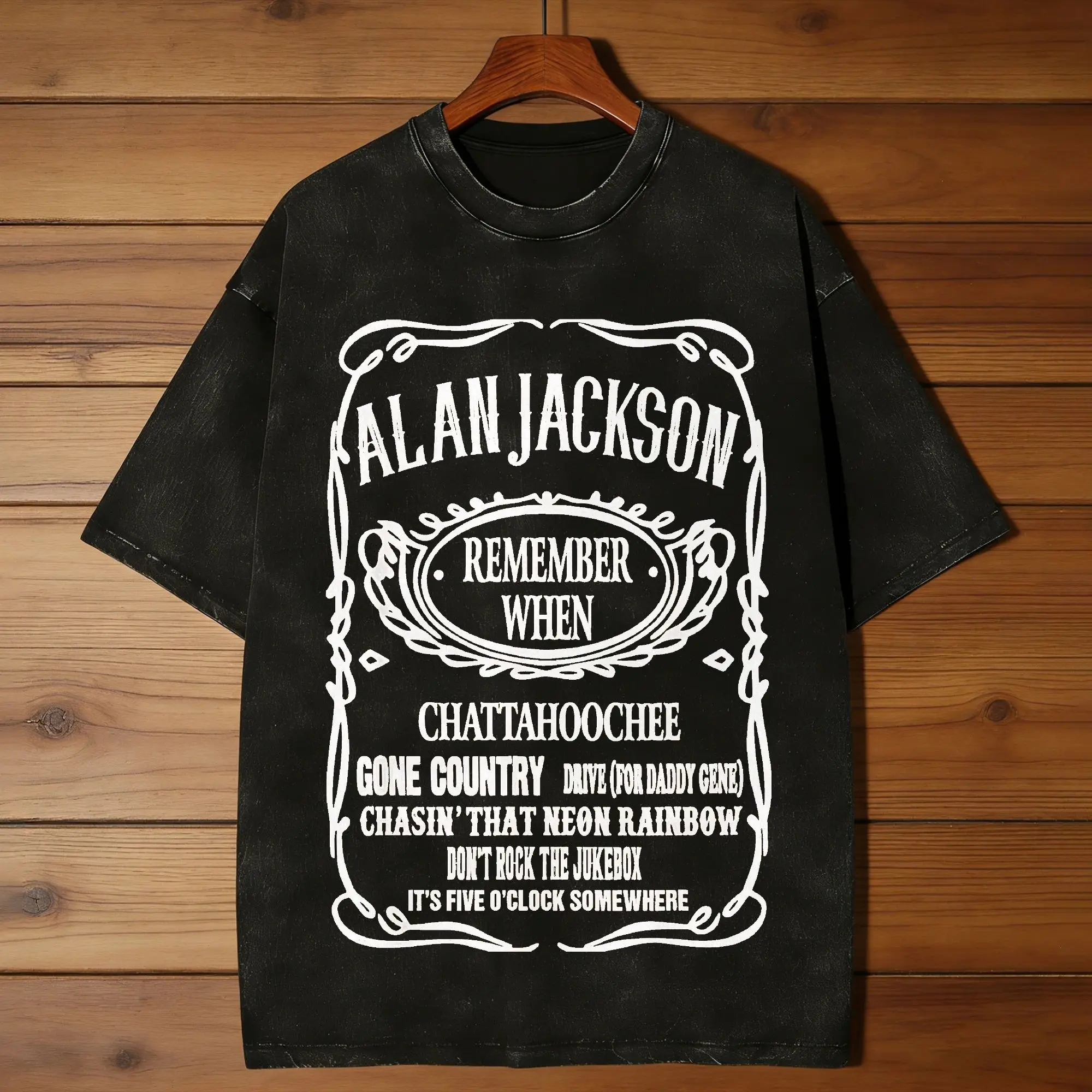 Alan Art Jacksons Outlaw Music Retro Whiskey Washed T Shirts Hip Hop  Summer Tees Y2K Basic Printed Casual Tops New Arrival
