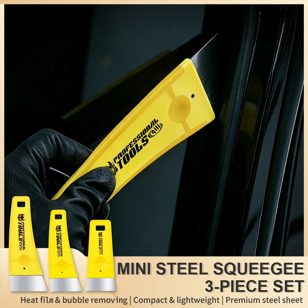 New 3 Sizes Mini Stainless Steel Scraper Set Non-slip Handle Car Window Tint Vinyl Wrap Squeegee Film Bubble Remover Tool Sets