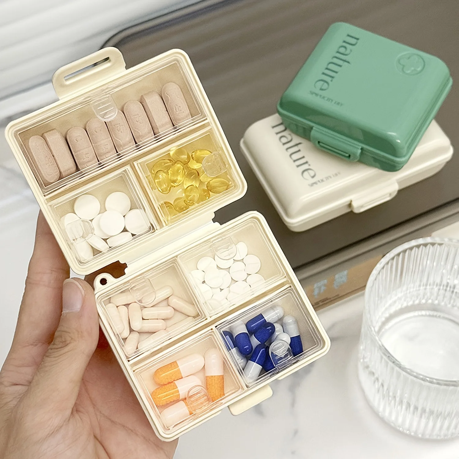 Japanese Style Portable Medicine Box Large Capacity Seven Days Week Pill Organizer Sealed Durable Personal Medicine Storage Case