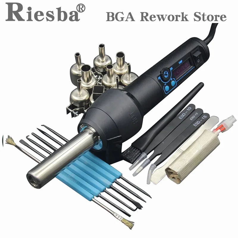 

RIESBA 8858LCD 220V /110V EU/US 650W LCD Adjustable Electronic Heat Hot Air Gun Desoldering Soldering Station IC SMD BGA