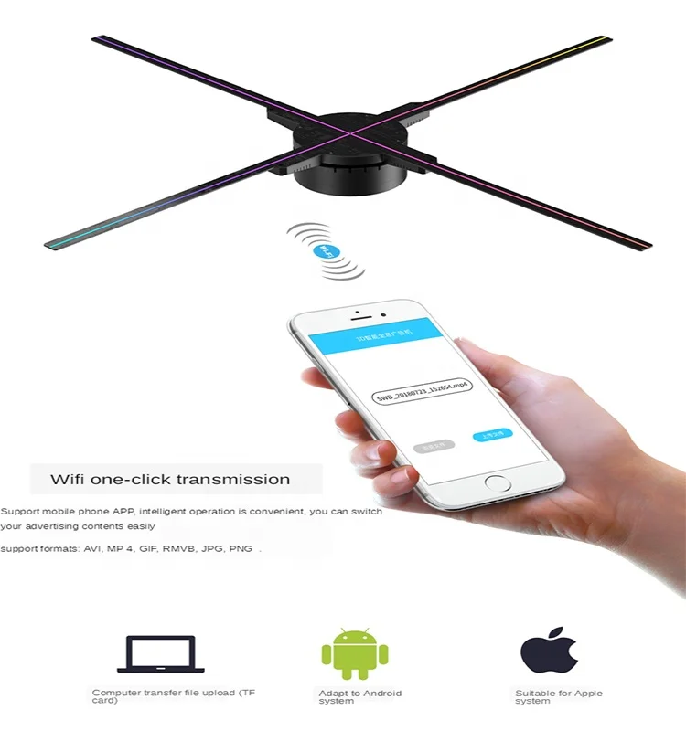 Professional Led Hologram Projector 3d Holographic Display Advertising Machine 1900cd/m2 Air Visible 30000hours 1024*1024 75cm