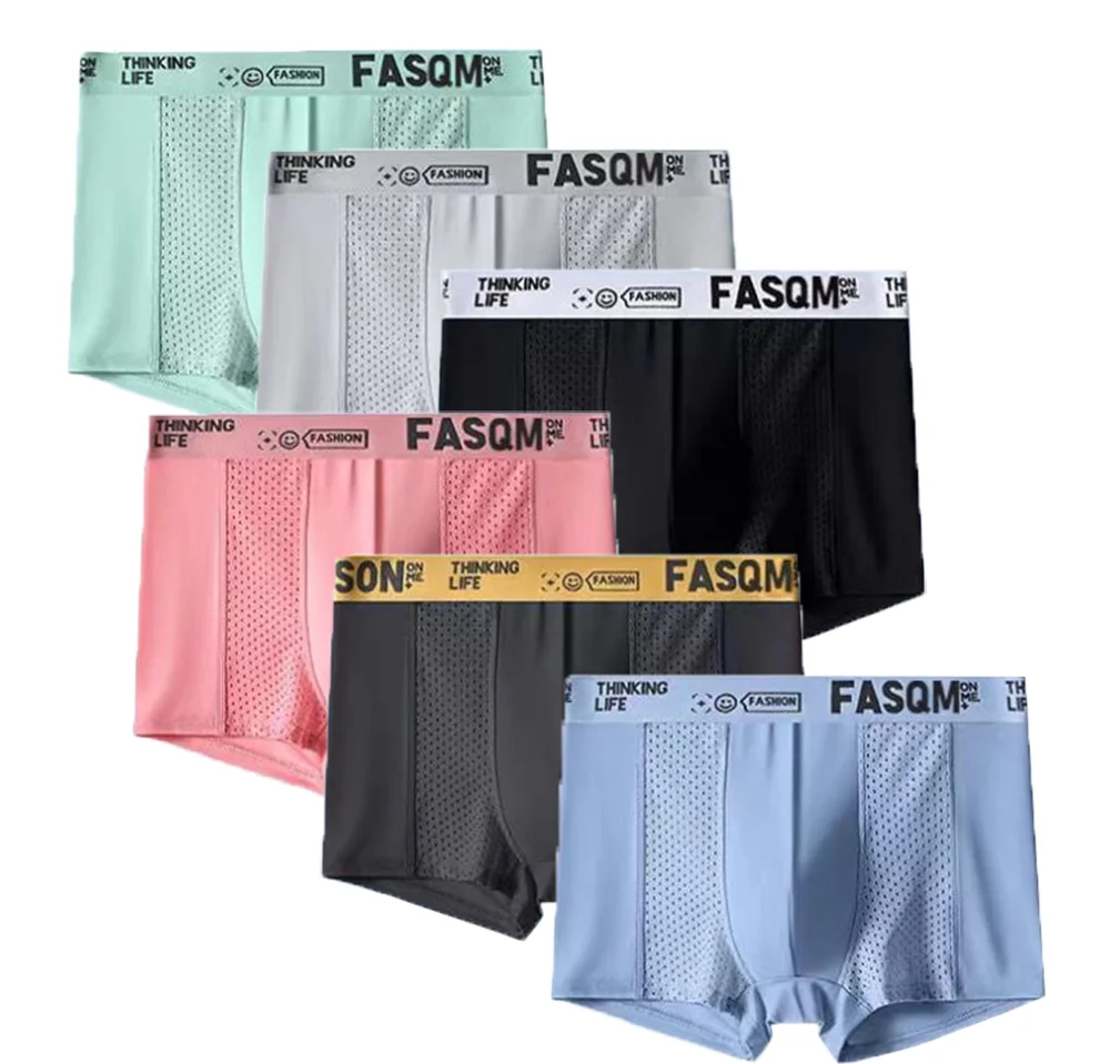 

6 Pcs Men's Ice Silk Underwear Summer Style Solid Color Mesh Seamless Underwear Comfortable Breathable Men's Boxer