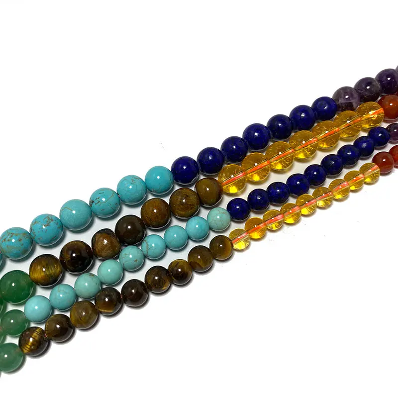 Nieuwe Natuurlijke Ronde 7 Chakra Stenen Kralen Amethist Lapis Turquoise Citrien Agaat Voor Sieraden Maken Diy Armband Ketting 6/8/10Mm