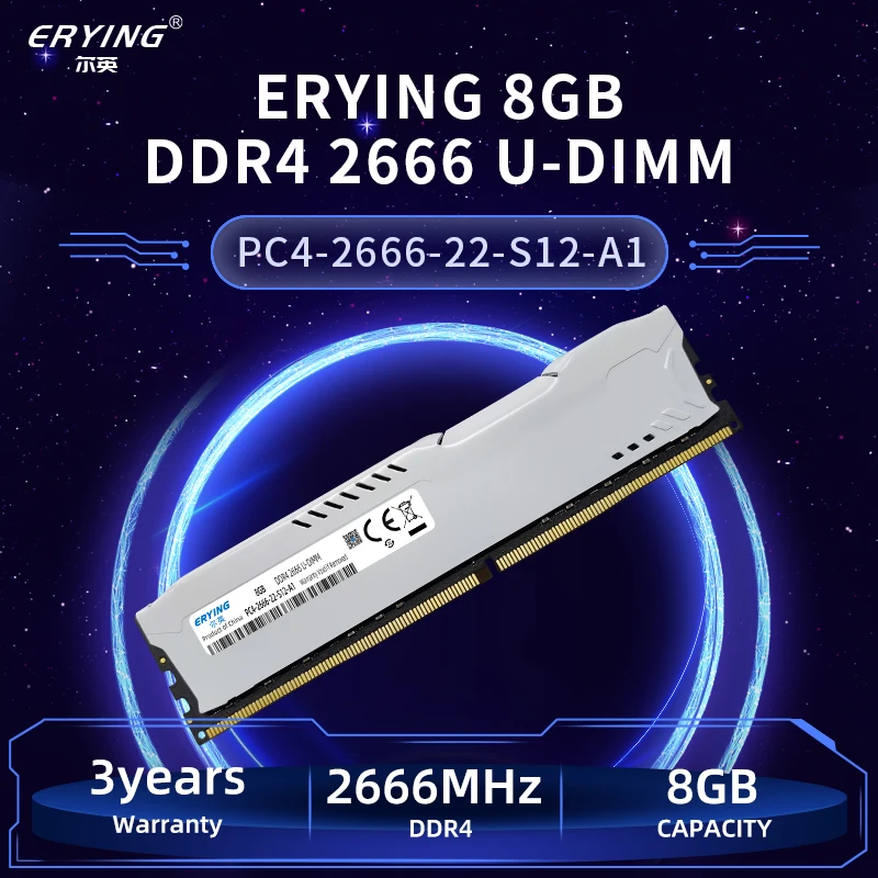 ERYING เดสก์ท็อปหน่วยความจำ RAM DDR4 8GB 3200Mhz 16GB 3200Mhz U-DIMM หน่วยความจำเกมที่กำหนดเองสำหรับ I7 I9 dimm ความร้อนอ่างล้างจาน XMP สำหรับ PC