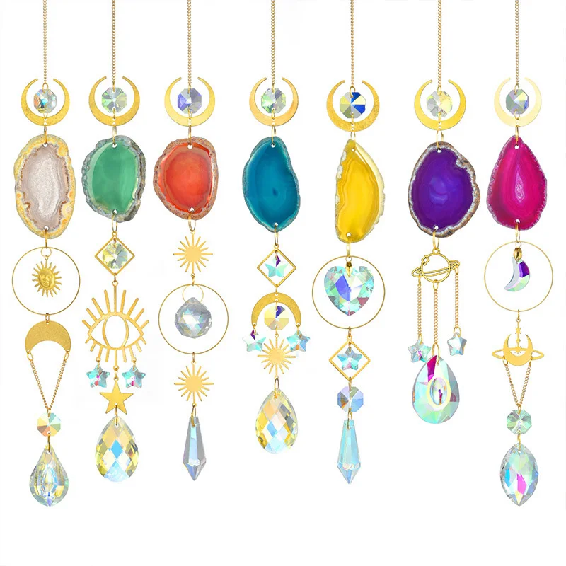 

20pcs Natural crystal gravel moon sun catcher wind chime color agate slice pendant garden pendant Christmas