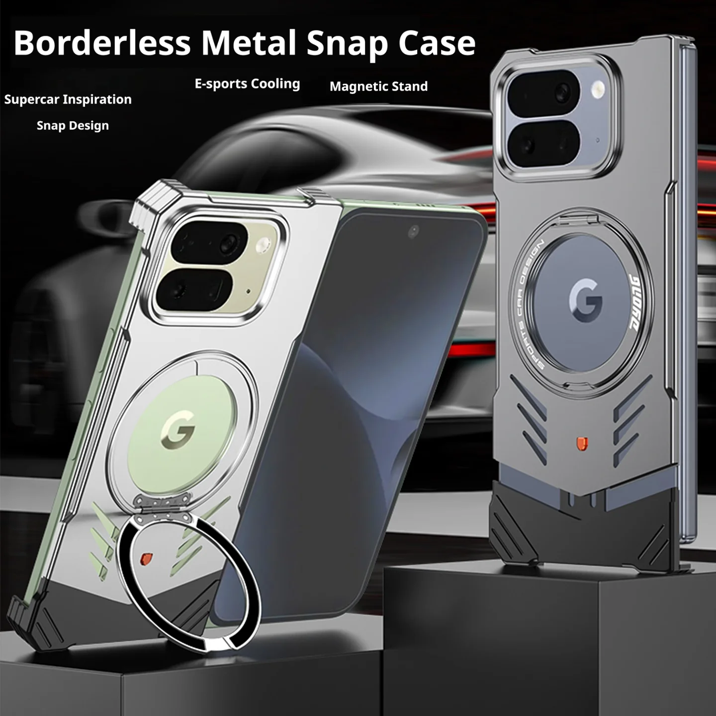Borderless Metal Snap Magnetic Case For Google Pixel 10 Pro Fold/Pixel 9 Pro Fold Supercar Design Stand Bumper Frame Cover