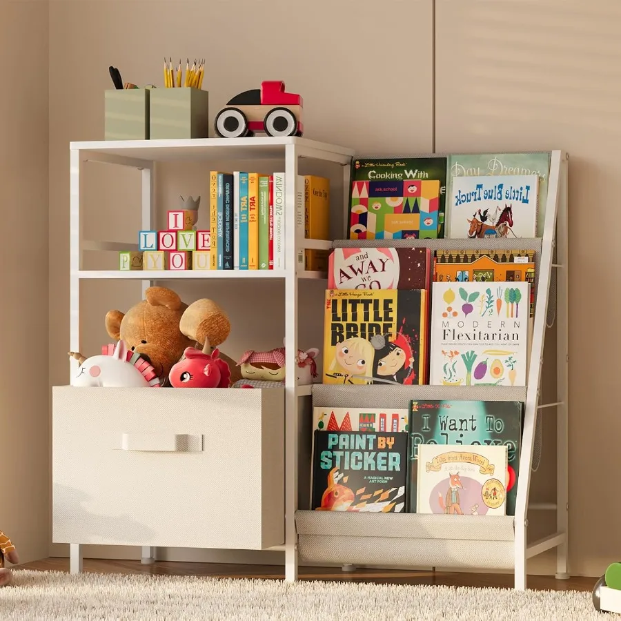 Sturdy Metal Bookcase with Drawer for Nursery and Playroom MontessoriInspired 's Bookshelf and Toy Storage Organizer Ideal for
