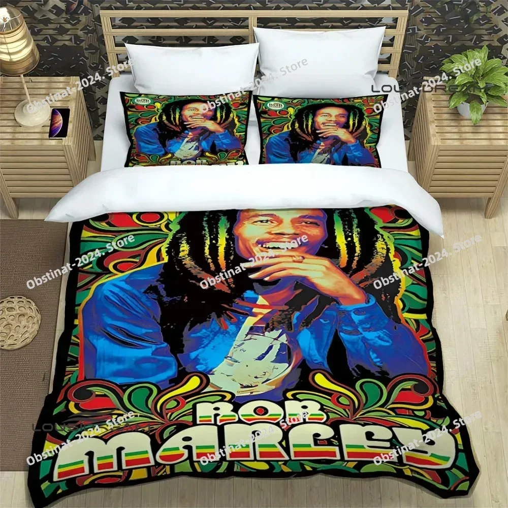 Bob Marley Lion Maple Leaf  3D Printing Comforter Bedding Set,Duvet Cover Quilt Cover Pillowcase,King Queen Size Bedding Set Kid